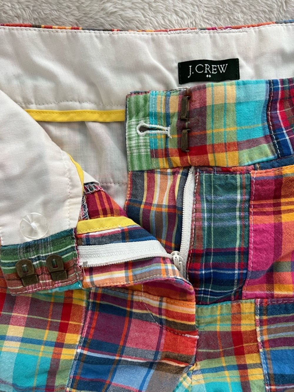 J.Crew City Fit Patchwork Madras Plaid Shorts Low Rise Size 6 Preppy Y2K - Picture 6 of 8